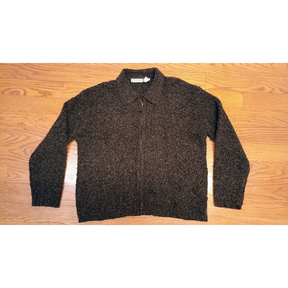Carolyn Taylor Essentials Womens Textured Wool blend Zip Up Cardigan Sweater L G